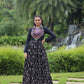 Lorenvalley Black Cotton Printed With Kutchi Gamthi Work and Kodi Lace Gown | Swadesiicart