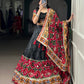 Lorenvalley Fashion Black Tasar Silk Print with Foil Work and Real Mirror Gamthi Work with Lace Touch Up Lehenga Choli with Dupatta | Swadesiicart