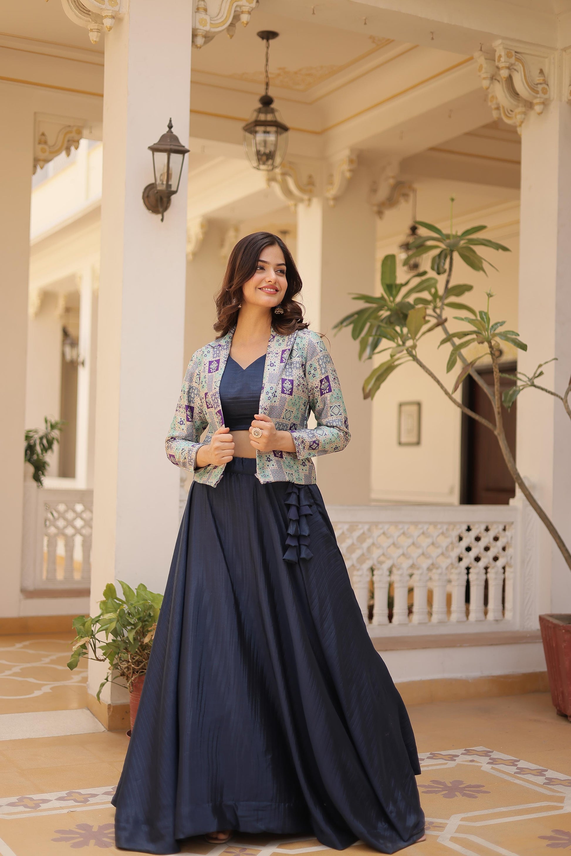 Lorenvalley Black Premium Chinnon Lehenga Choli with Jacquard Woven Design Koti | Swadesiicart