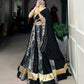 Lorenvalley Rayon and Tussar Silk Black Plain And Printed With Embossed Design Gota Lace Lehenga Choli with Dupatta | Swadesiicart