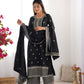 Lorenvalley Black Chinon Silk Embroidery Sequence and Jari Work Kurta Trousers with Dupatta Set | Swadesiicart