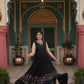 Lorenvalley Black Rayon Fabric with Printed Attached In Frill And Neck Gown | Swadesiicart
