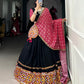 Lorenvalley Black Pure CottonPlain And Original Mirror Gamthi Work Lace Border Lehenga Choli with Dupatta | Swadesiicart