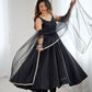 Lorenvalley Fashion Black Pure Romansilk Chanderi Fabric Yoke Fancy Lace Work Anarkali Kurta Pant With Dupatta Set - Swadesiicart