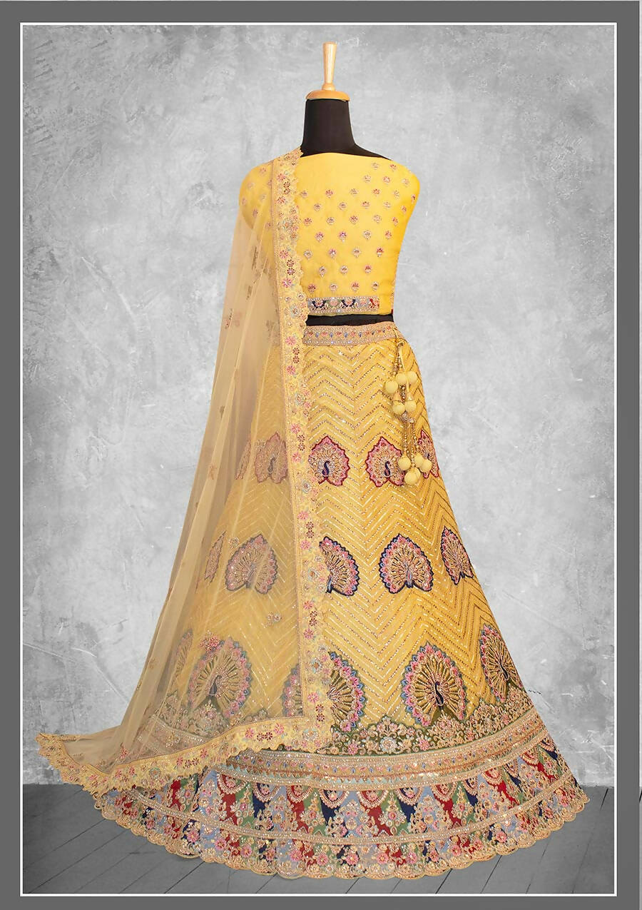 Mustard Georgette Embroidery & Thread Work Bridal lahenga Choli with Dupatta - Nimaya Pavitra Rista | Swadesiicart