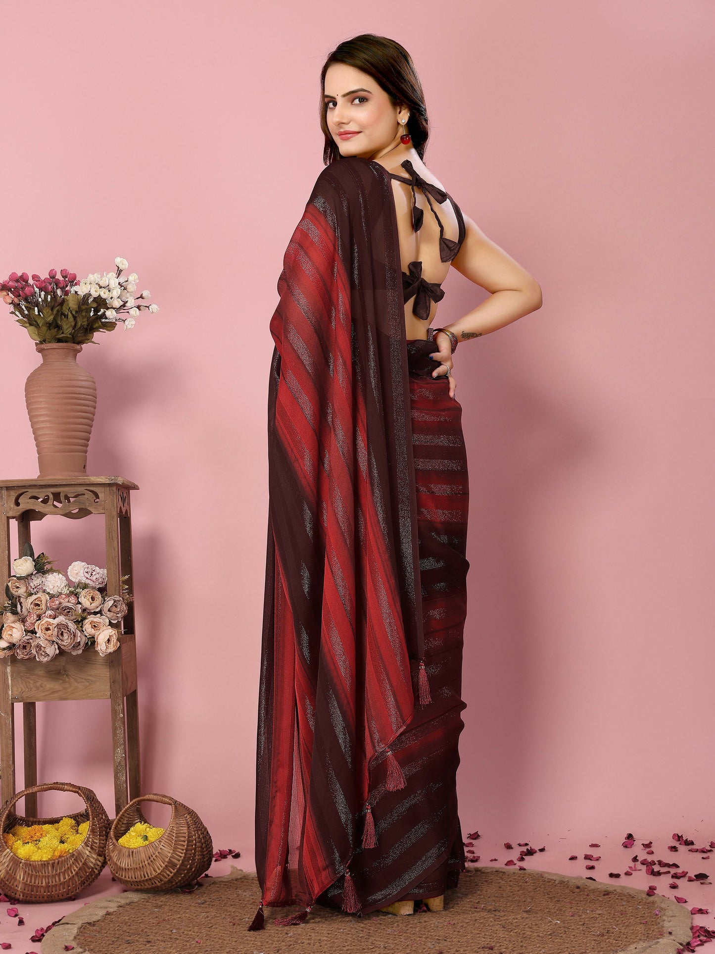 Attractive These Party Wear Ready To Wear Saree - Burgundy | Swadesiicart