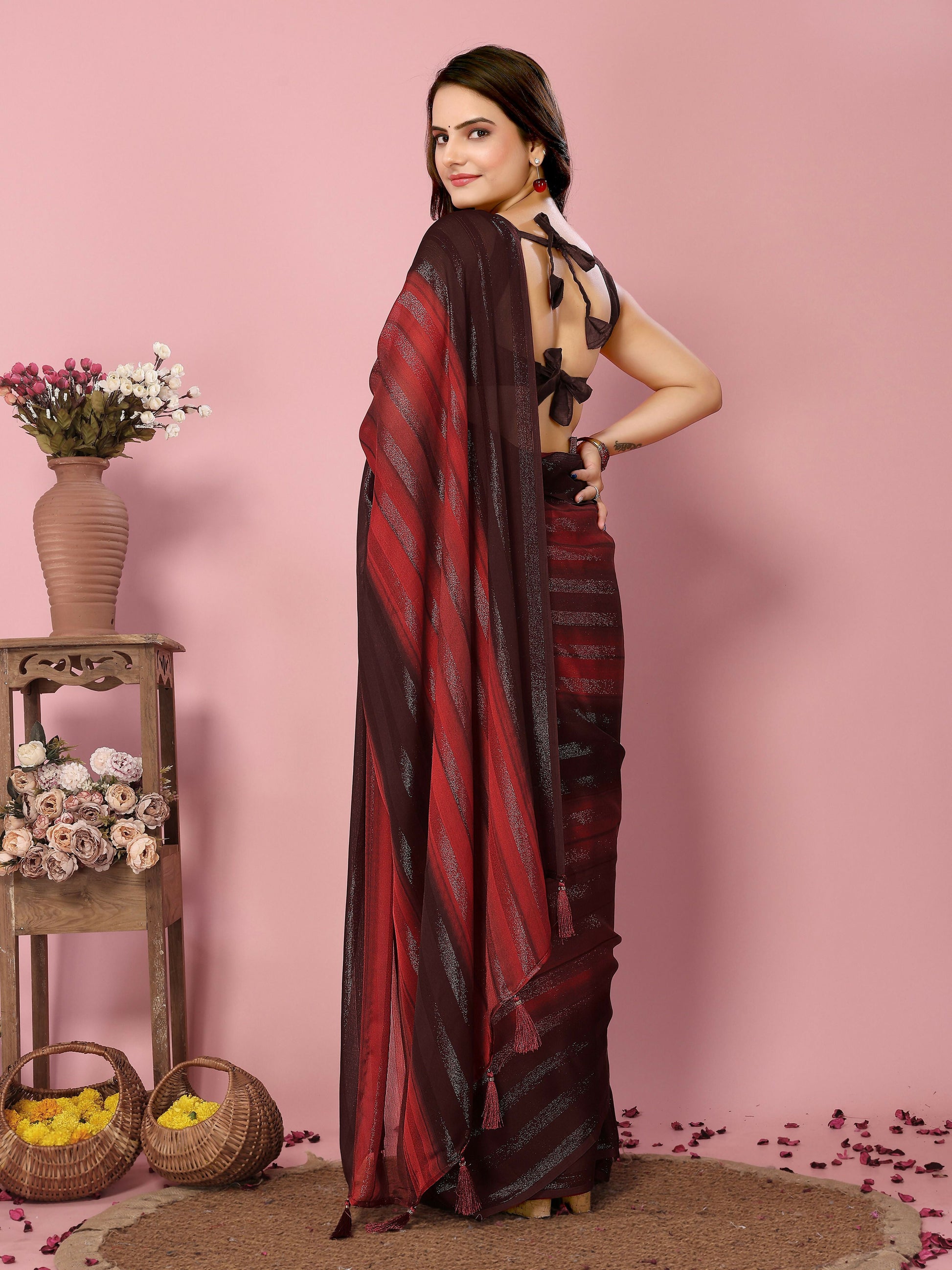 Attractive These Party Wear Ready To Wear Saree - Burgundy | Swadesiicart