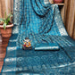 Anaita Blue Soft Satin Silk Bandhej Print Saree With Kanchi Zari Weaving Border