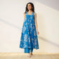 Pimu Women Floral Printed Pleated Pure Cotton Kurta with Palazzos-Blue - Swadesiicart