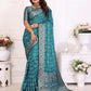 Anaita Blue Soft Satin Silk Bandhej Print Saree With Kanchi Zari Weaving Border
