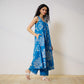 Pimu Women Floral Printed Pleated Pure Cotton Kurta with Palazzos-Blue - Swadesiicart