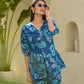 Yufta Blue Cotton Ethnic Motifs Print Co-Ord Set - Swadesiicart