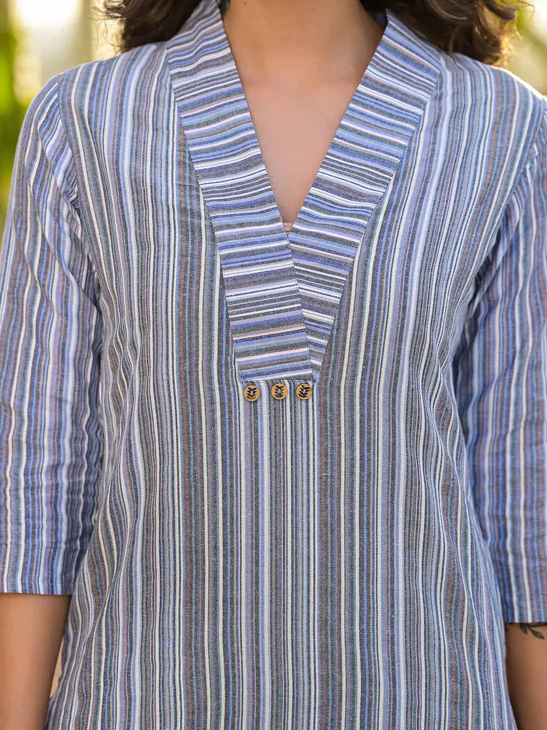 Yufta Blue Cotton Striped Print Co-Ord Set - Swadesiicart