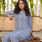 Yufta Blue Cotton Striped Print Co-Ord Set - Swadesiicart