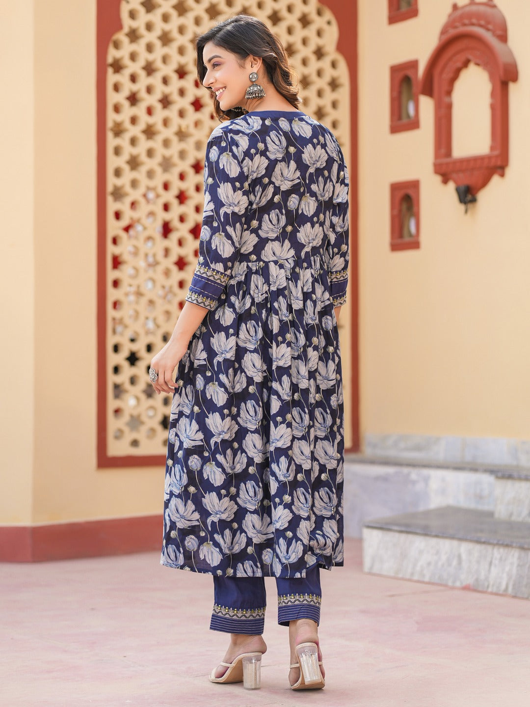 Yufta Blue Embroidered shrug Crop top co ord set - Swadesiicart