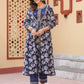 Yufta Blue Embroidered shrug Crop top co ord set - Swadesiicart