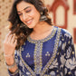 Yufta Blue Embroidered shrug Crop top co ord set - Swadesiicart