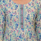 Yufta Blue Leaf Print Zari Work Anarkali Kurta Trouser With Dupatta Set - Swadesiicart