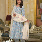 Yufta Blue Leaf Print Zari Work Anarkali Kurta Trouser With Dupatta Set - Swadesiicart