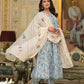 Yufta Blue Leaf Print Zari Work Anarkali Kurta Trouser With Dupatta Set - Swadesiicart