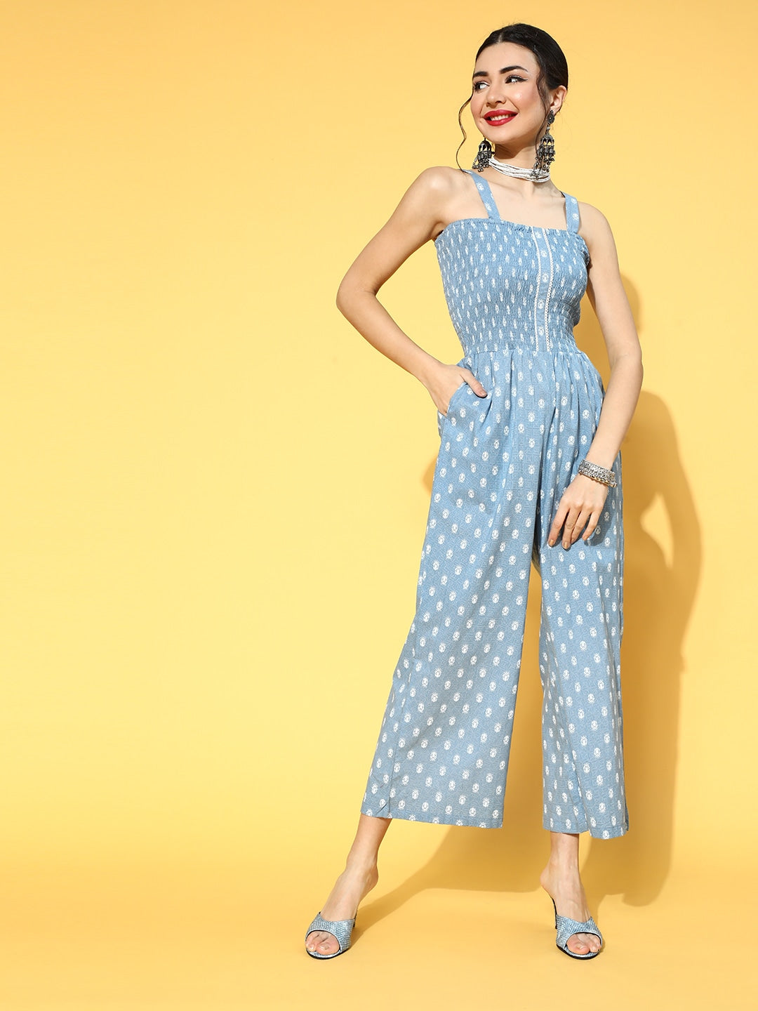 Yufta Blue Printed Jumpsuit - Swadesiicart
