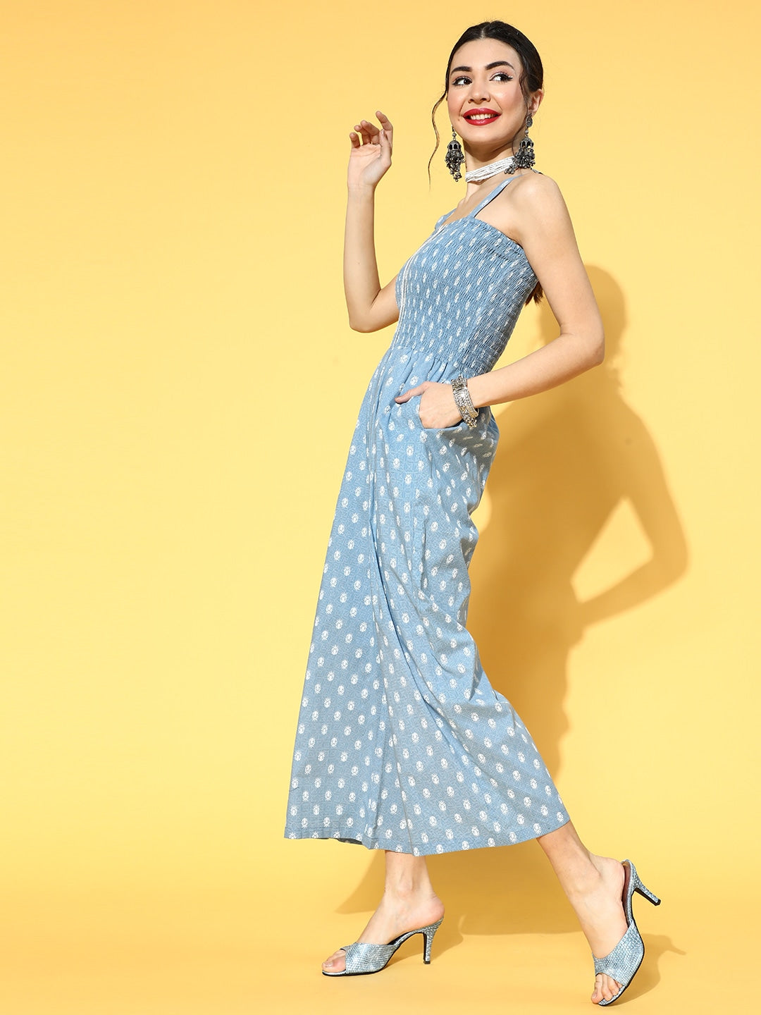 Yufta Blue Printed Jumpsuit - Swadesiicart