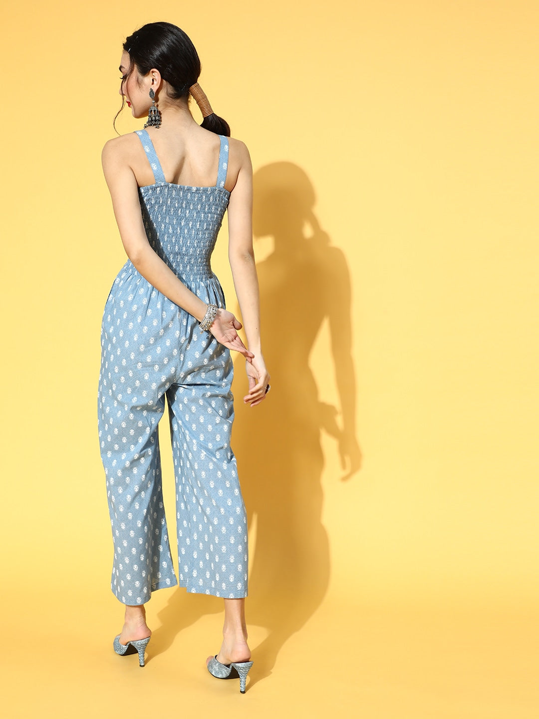 Yufta Blue Printed Jumpsuit - Swadesiicart
