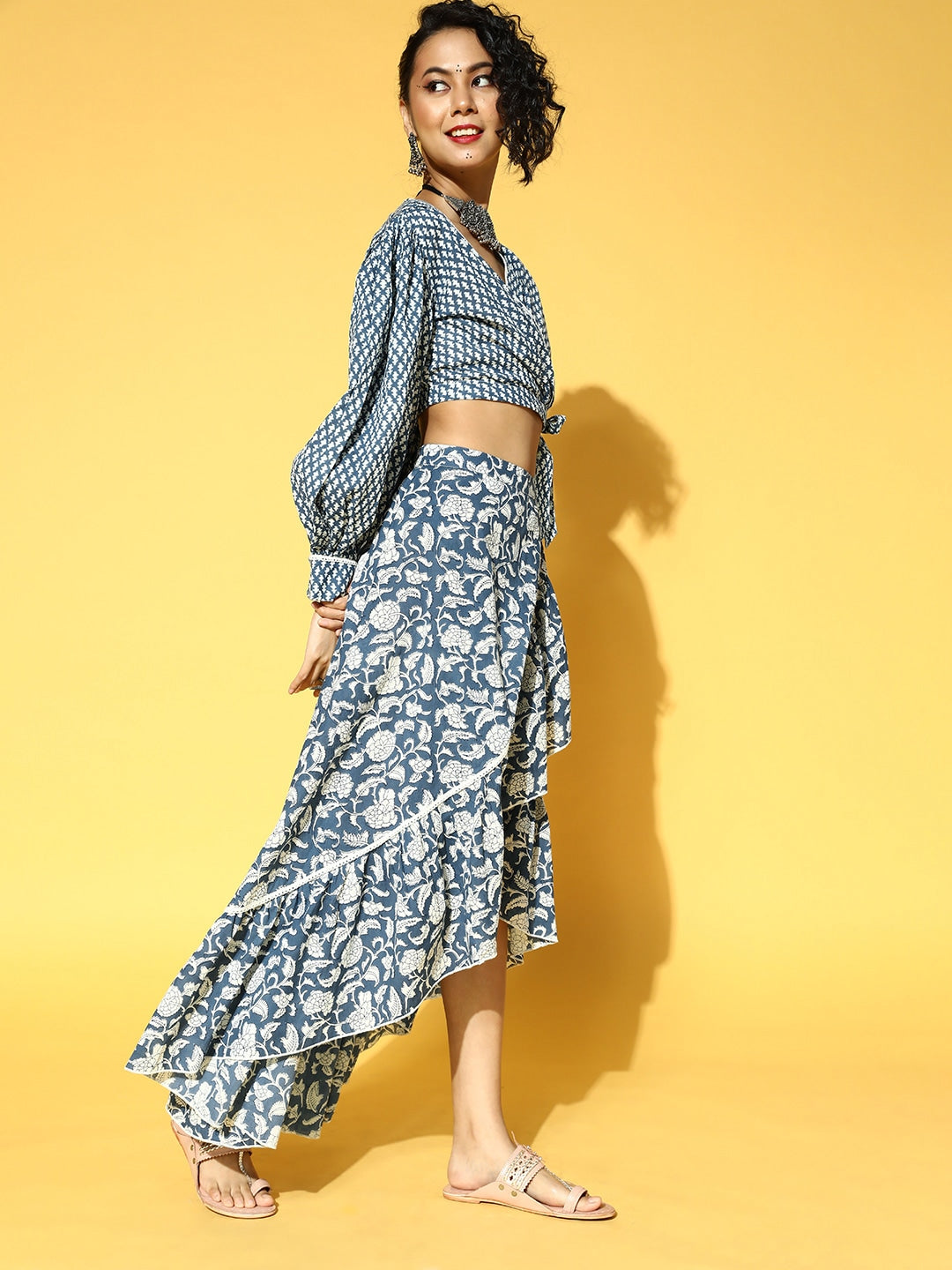 Yufta Blue & White Printed Co-ord Set - Swadesiicart