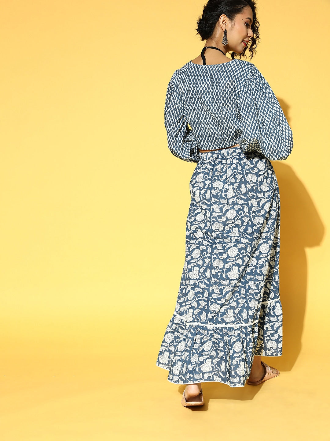 Yufta Blue & White Printed Co-ord Set - Swadesiicart