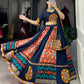 Lorenvalley Blue Rayon and Printed Silk with Plain And Printed With Original Mirror Gamthi Work And Gamthi Patch Work Lehenga Choli | Swadesiicart