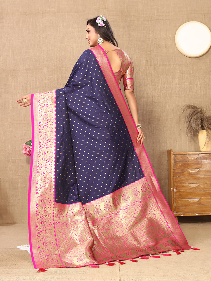 Lorenvalley Fashion Blue Soft Silk weaving Design Rich Zari Weaving Saree - Swadesiicart