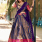 Lorenvalley Blue Kanjivaram Silk Zari Weaving Lehenga Choli with Dupatta | Swadesiicart