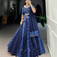 Lorenvalley Blue Pure Cotton Chaniya Choli Adorned With Cowrie Shells And Paired With A Matching Purse | Swadesiicart