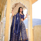 Lorenvalley Blue Tussar Silk Ikkat Print With Foil Work Lehenga Choli with Dupatta | Swadesiicart