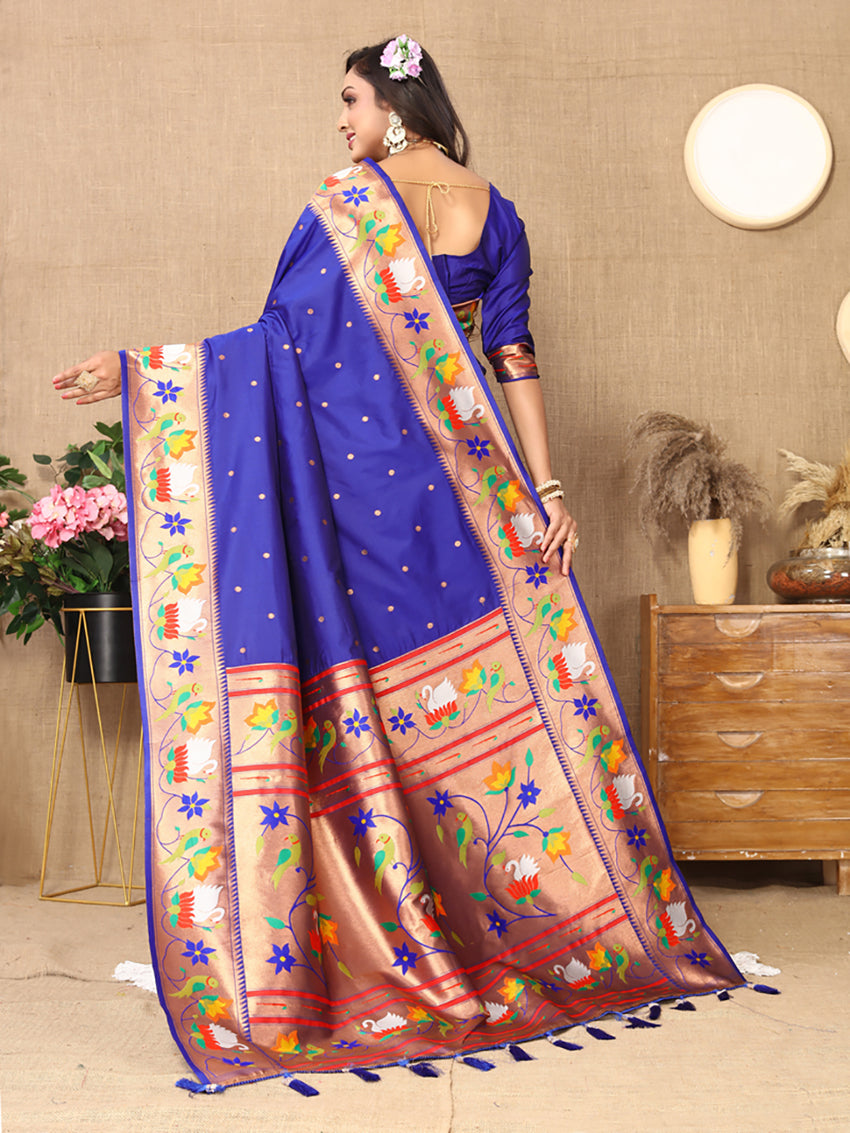 Lorenvalley Fashion Blue Soft Paithani Silk Woven Design Rich Zari Meenakari Weaving Saree - Swadesiicart