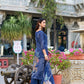 Lorenvalley Blue Roman Silk Floral Print With Beets Handwork Kurta Set | Swadesiicart