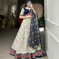 Lorenvalley White And Blue Pure Cotton Leheriya With Patola Print Lehenga Choli With Dupatta | Swadesiicart