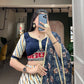 Lorenvalley White And Blue Pure Cotton Leheriya With Patola Print Lehenga Choli With Dupatta | Swadesiicart