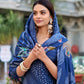 Lorenvalley Blue Roman Silk Floral Print With Beets Handwork Kurta Set | Swadesiicart