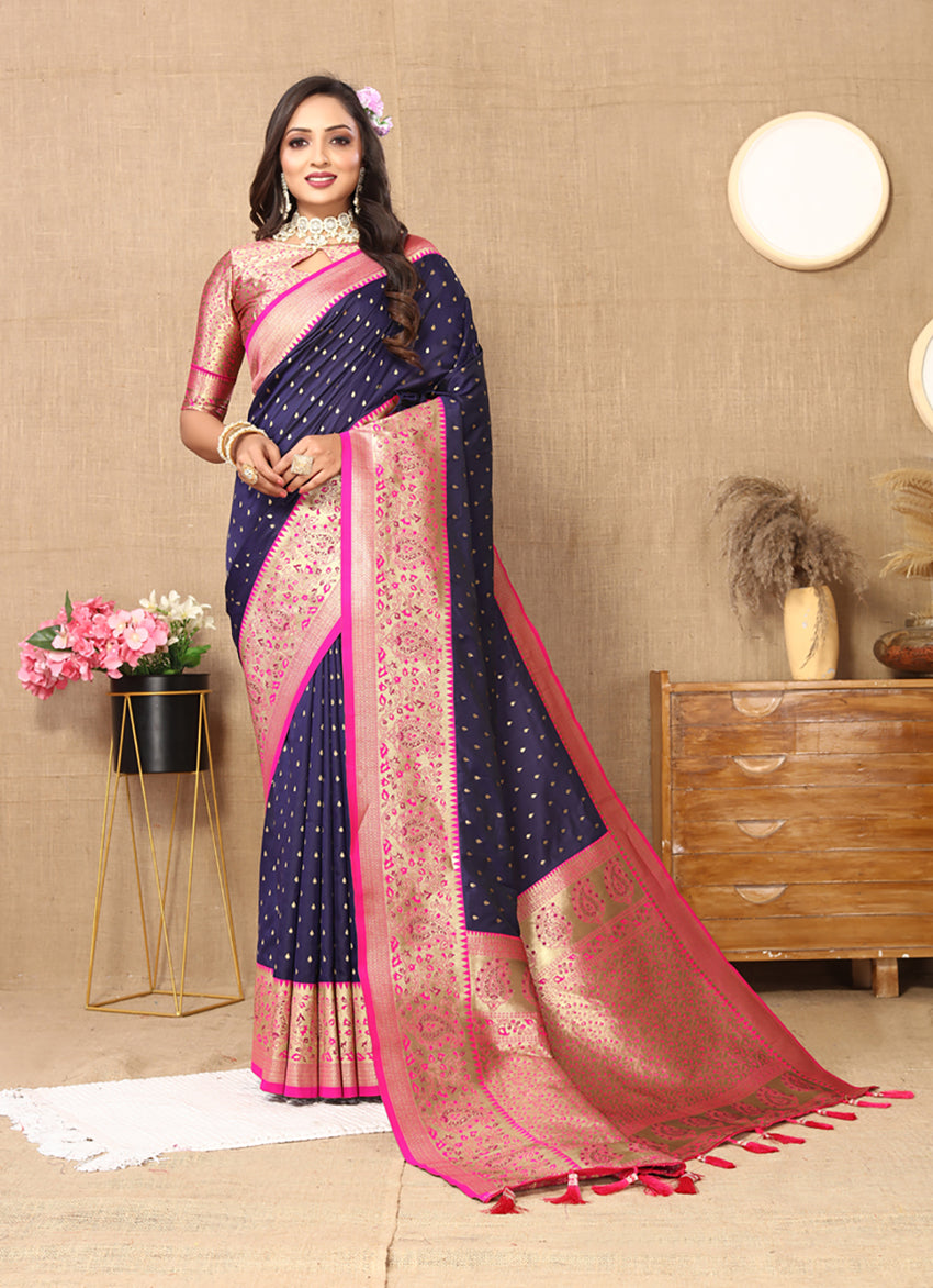 Lorenvalley Fashion Blue Soft Silk weaving Design Rich Zari Weaving Saree - Swadesiicart