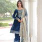 Lorenvalley Fashion Blue Velvet with Rich Sequins & Zari Embroidered work Kurta Pant with Dupatta - Swadesiicart