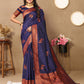 Lorenvalley Fashion Blue Soft Silk Copper Zari weaving Design Saree - Swadesiicart