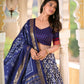 Lorenvalley Blue Tussar Silk Ikkat Print With Foil Work Lehenga Choli with Dupatta | Swadesiicart