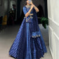 Lorenvalley Blue Pure Cotton Chaniya Choli Adorned With Cowrie Shells And Paired With A Matching Purse | Swadesiicart