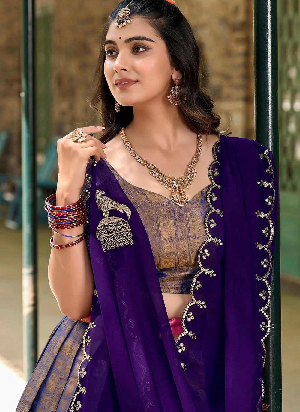 Lorenvalley Blue Kanjivaram Silk Zari Weaving Lehenga Choli with Dupatta | Swadesiicart