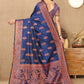 Lorenvalley Fashion Blue Soft Katan Silk Woven Design Copper Zari Weaving Saree - Swadesiicart