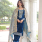 Lorenvalley Fashion Blue Velvet with Rich Sequins & Zari Embroidered work Kurta Pant with Dupatta - Swadesiicart