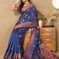 Lorenvalley Fashion Blue Soft Katan Silk Woven Design Copper Zari Weaving Saree - Swadesiicart