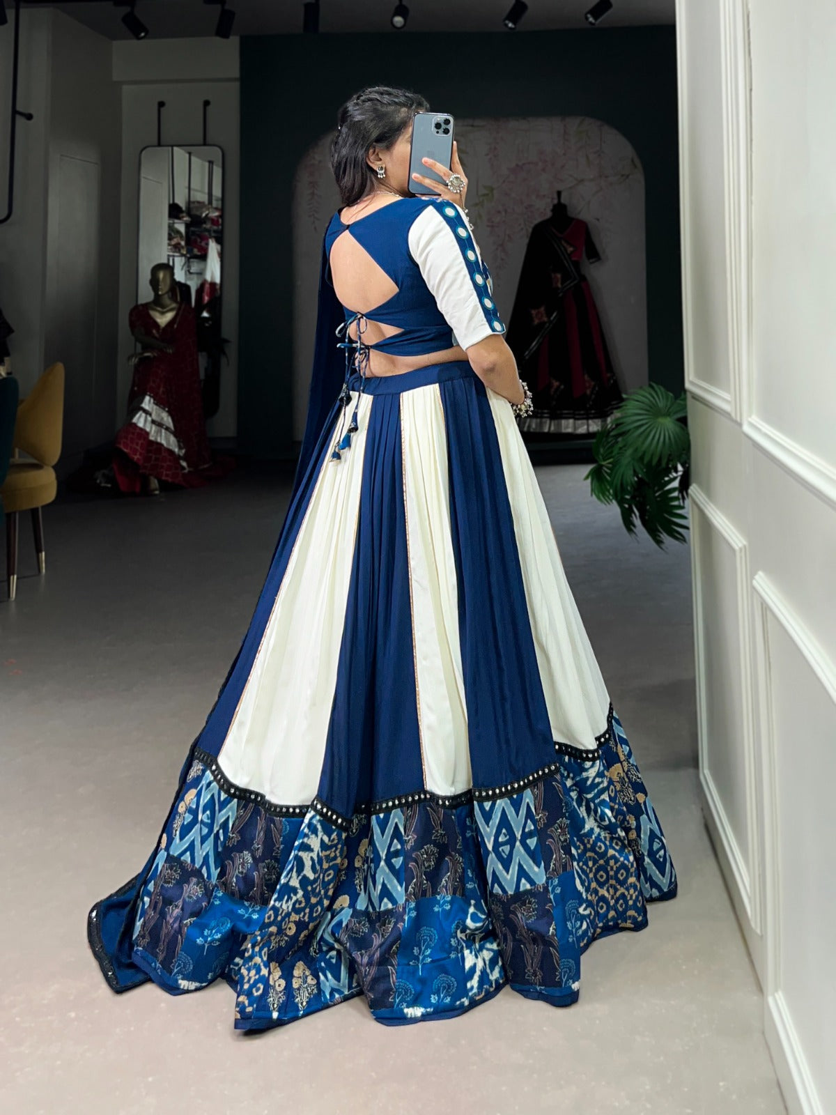Lorenvalley Blue Pure Rayon with Plain And Printed With Paper Mirror Work Lace And Gota Patti Touch Up Lehenga Choli | Swadesiicart