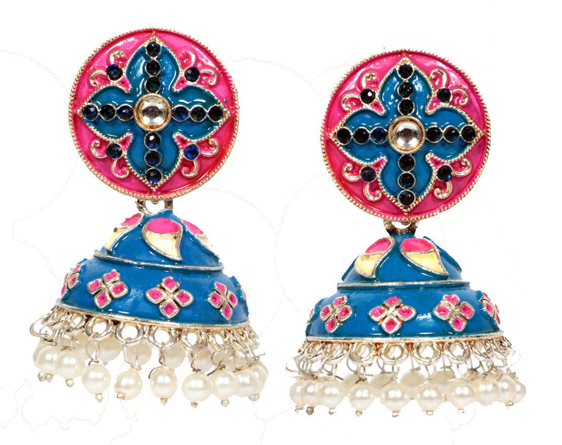 Elite Trading Blue Meenakari jhumka-Big Size - Swadesiicart
